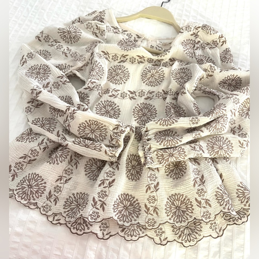 Elegant Cream and Brown Floral Blouse